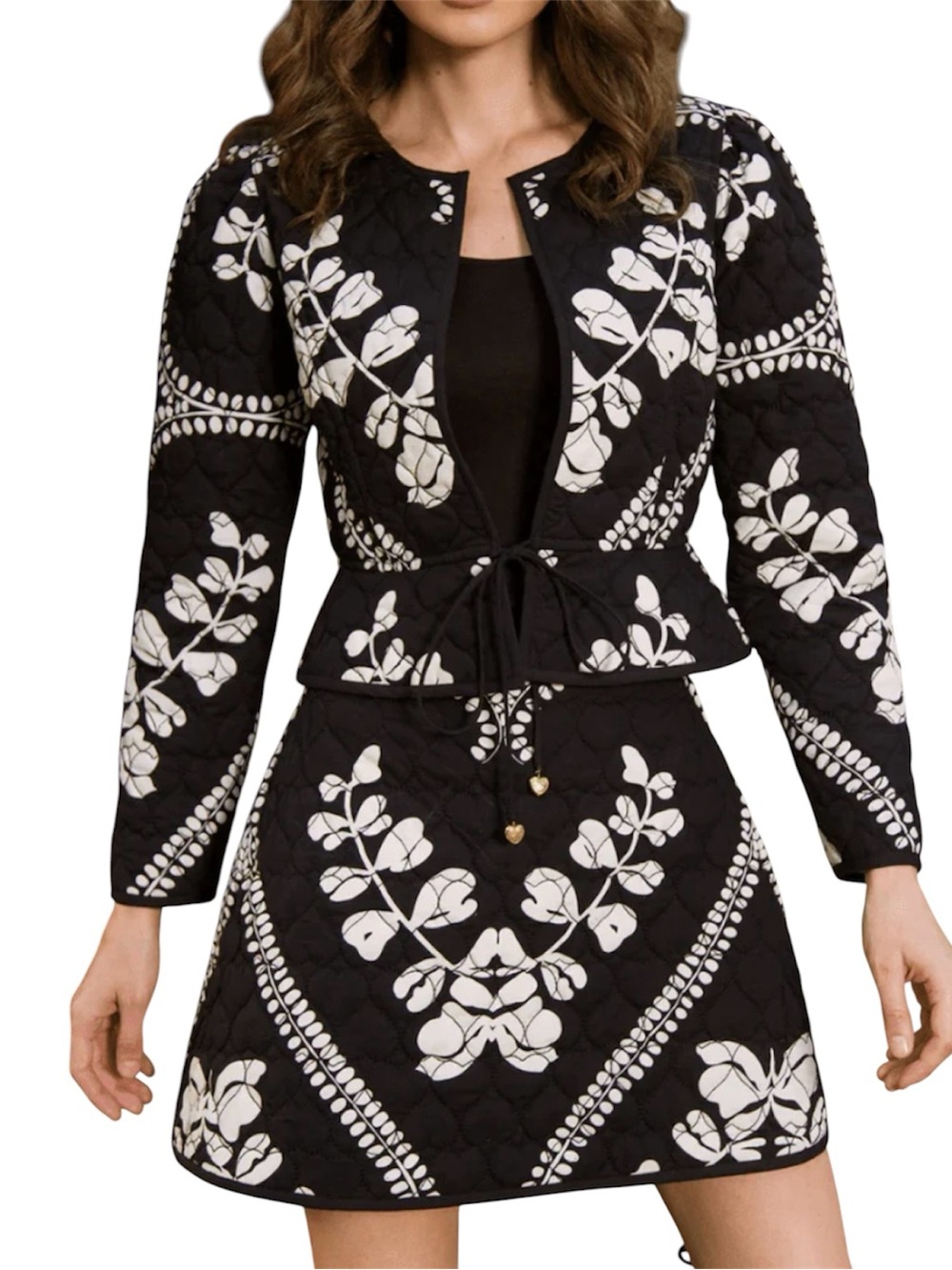 BEYOND BY VERA IRIS REVERSIBLE JACKET BLACK HEARTS Floral Tie-Front Jacket XS A